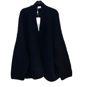 RAEY Navy Blue Cashmere Wool Blend Hand Knit Cardigan One Size EUC